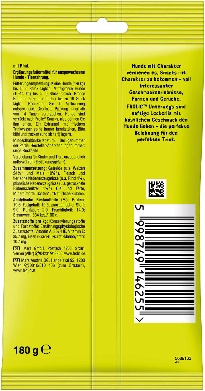 Frolic Hundeleckerli Unterwegs mit Rind